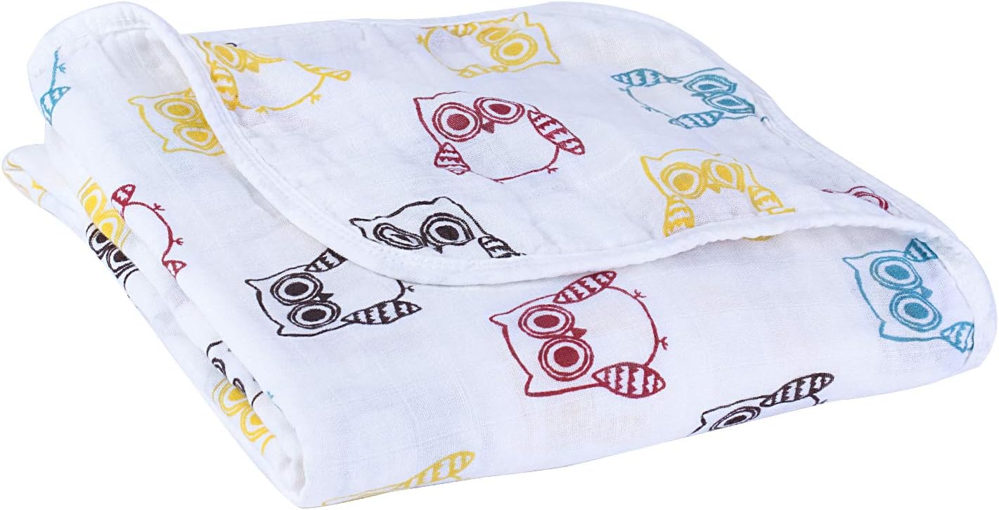 HAOK Muslin Swaddle Blankets – Large Unisex Silky Soft Cotton Baby Receiving Blankets Swaddle Wrap for Boys and Girls (47”x47”) (Owl)