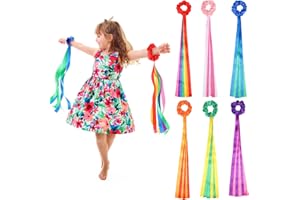 VioraWhite 6 Pcs Rainbow Dance Ribbons Rainbow Rhythm Ribbons Wrist Streamers Hand Held Rhythm Streamers Gymnastics Dance Decorations for Kid Adult, Assorted Color (0.8 x 19.7 Inch,Multicolor)