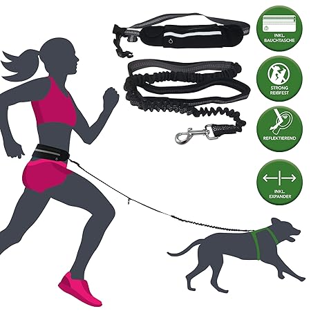 barf-alarm Joggingleine Hunde mit Bauchgurt inkl Tasche – 130cm Reflektierende Freihandleine – Taille Hundeleine Freihändig F