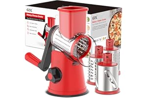 GDL Cheese Grater Rotary, Rotary Grater for Kitchen, Kitchen Grater Vegetable Slicer with 3 Drum Blades, Fast Cutting Cheese Shredder for Vegetables and Nuts