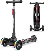 besrey Kids Scooter Big Wheels Foldable 3 Wheel LED Lights Lean-To-Steer