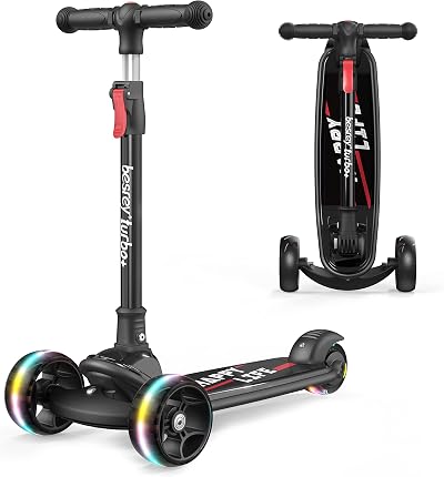 besrey Kids Scooter Big Wheels Foldable 3 Wheel LED Lights Lean-To-Steer