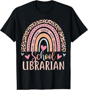 School Librarian Rainbow Leopard Print Funny Librarian T-Shirt