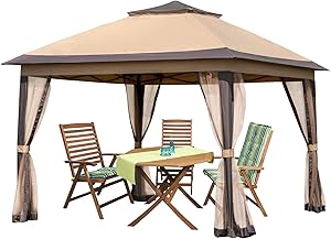 PAMAPIC 11x11 Outdoor Gazebo for Patios Canopy for Shade and Rain with Mosquito Netting, Waterproof Soft Top Metal Frame Gazebo for Lawn, Garden, Backyard and Deck (Brown)