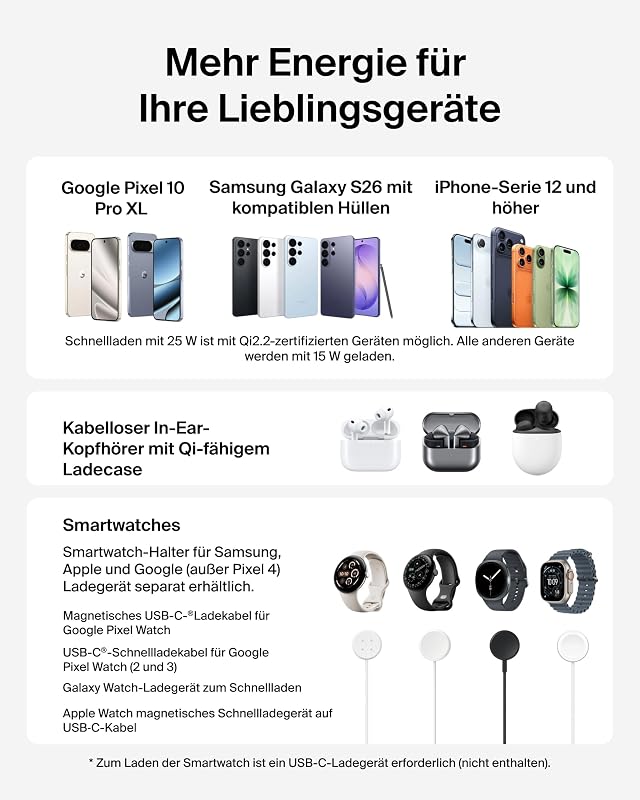 UltraCharge 3-in-1 Induktive Ladestation mit Qi2, 25W – Schwarz