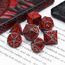 Haxtec Metal DND Dice Set Red Black Metal D&D Dice