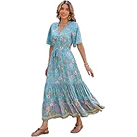 Milumia Women Button Up Floral Print Split Flowy Maxi Party Summer Dress  Light Green X-Small at Amazon Women's Clothing store