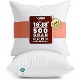 Utopia Bedding 18x18 Pillow Inserts, White Throw Pillows for Couch, 2 Pack | 100% Virgin Filling, Indoor Cushion Inserts for bed, sofa &amp; couch, Extra Filled, Supportive &amp; Fluffy Decorative Pillows