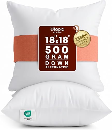 Utopia Bedding 18x18 Pillow Inserts, White Throw Pillows for Couch, 2 Pack | Indoor cushion inserts for bed, sofa & couch, Supportive & fluffy decorative pillows for everyday comfort, Set of 2, White