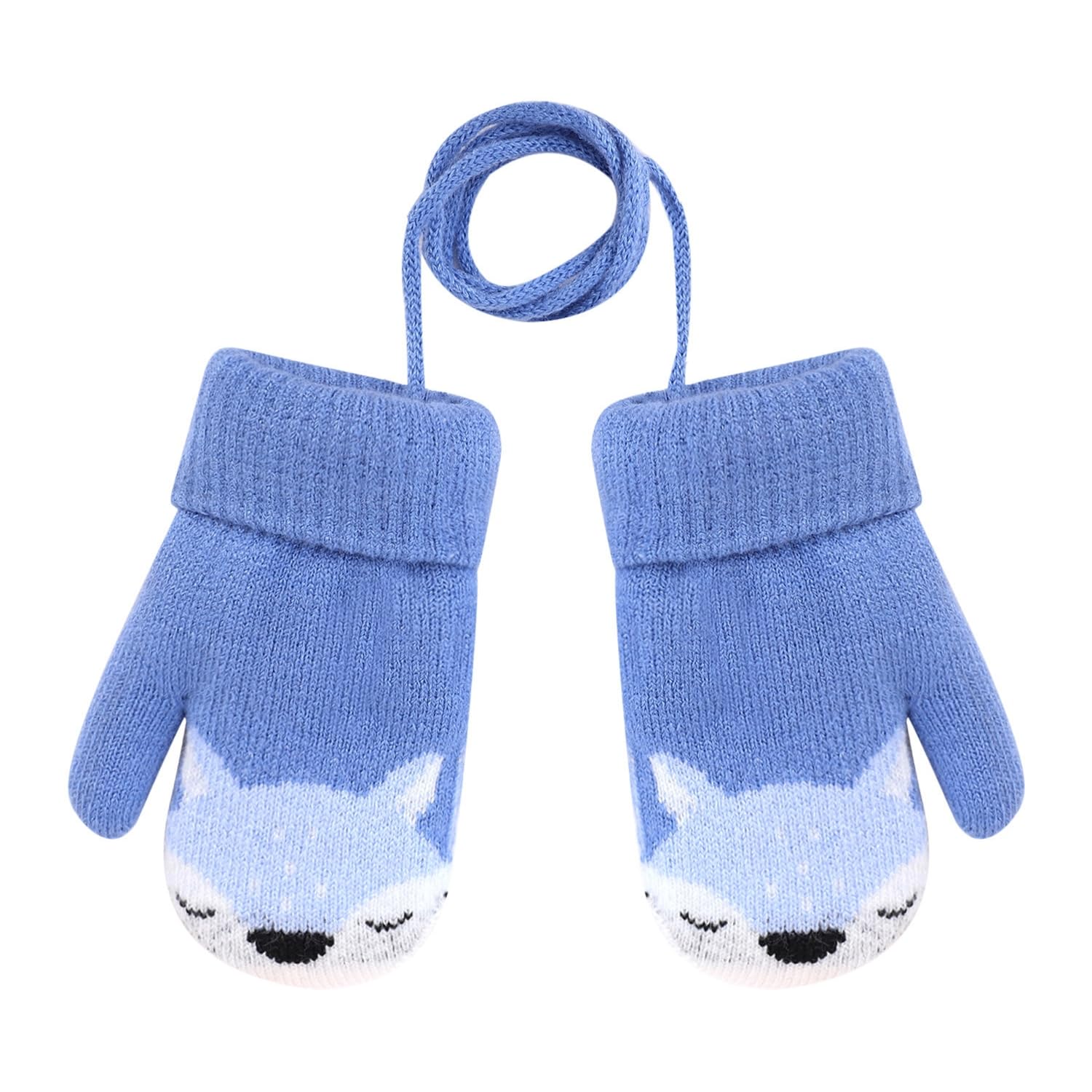 JIAHG Kids Magic Stretch Mittens Baby Boys Girls Winter Knitted Gloves on String Toddlers Cute Cartoon Fox Gloves Outdoor Hands Warmer Children Fleece Lined Ski Cycling Mitts for 1-4