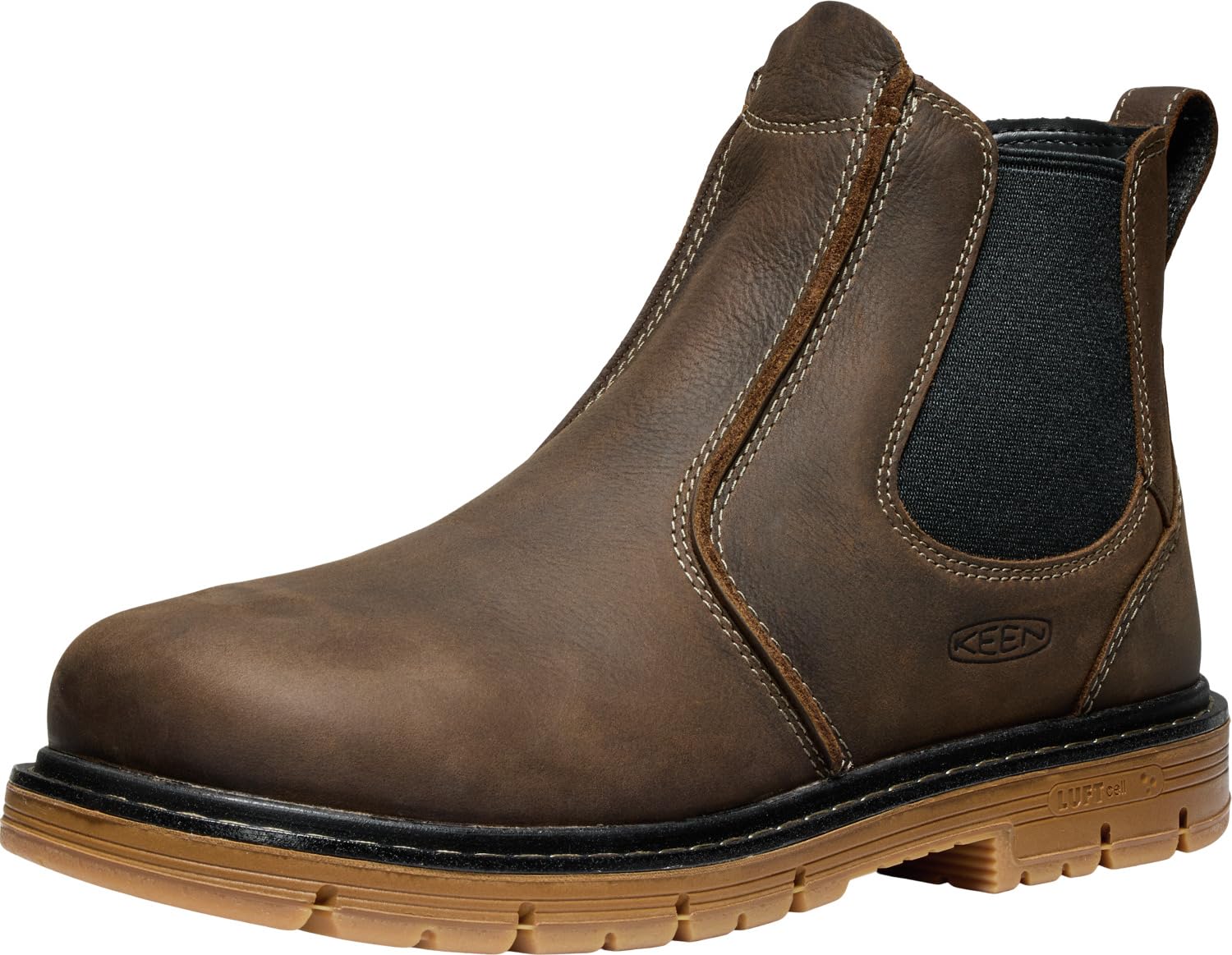 Photo 1 of KEEN Utility Men's San Jose Chelsea Alloy Aluminum Toe 90 Degree Heel Pull On Work Boots, Cascade Brown/Gum, 8.5 D