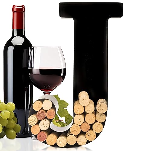will's Wine Cork Holder Metal Monogram Letter (J), Black, Large