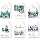 SerpizePaty 60Pcs Merry Christmas Tags with String, 3.3x2.1 Gold Foil Xmas Tree Tag for Presents, Forest Holiday Gift Tags for New Year Winter Party Envelope Gift Candy Bag Favor