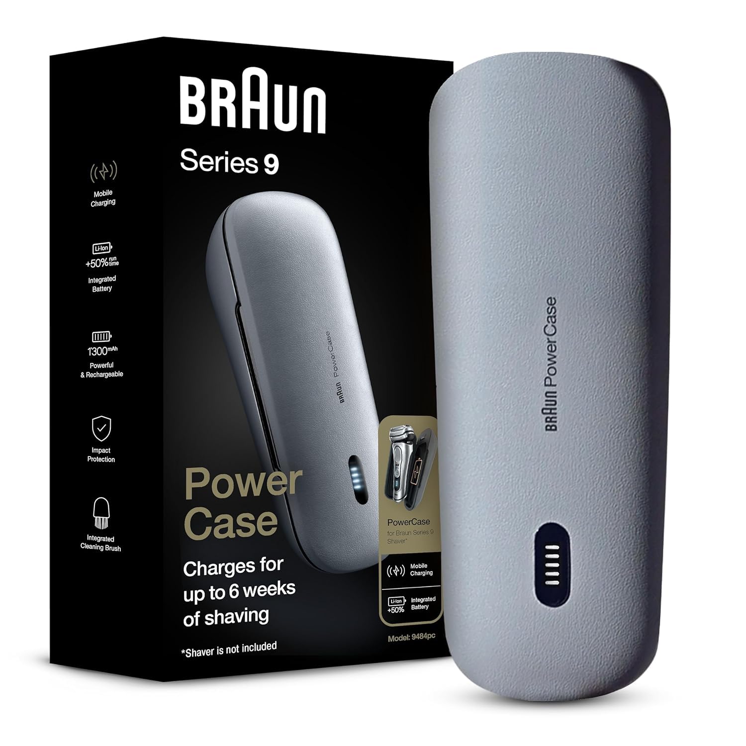 Braun Powercase para afeitadoras eléctricas para hombres, compatible con afeitadoras eléctricas Braun Series 9 Pro, Series 9 y Series 8, estuche para afeitadora portátil, carga hasta 6 semanas
