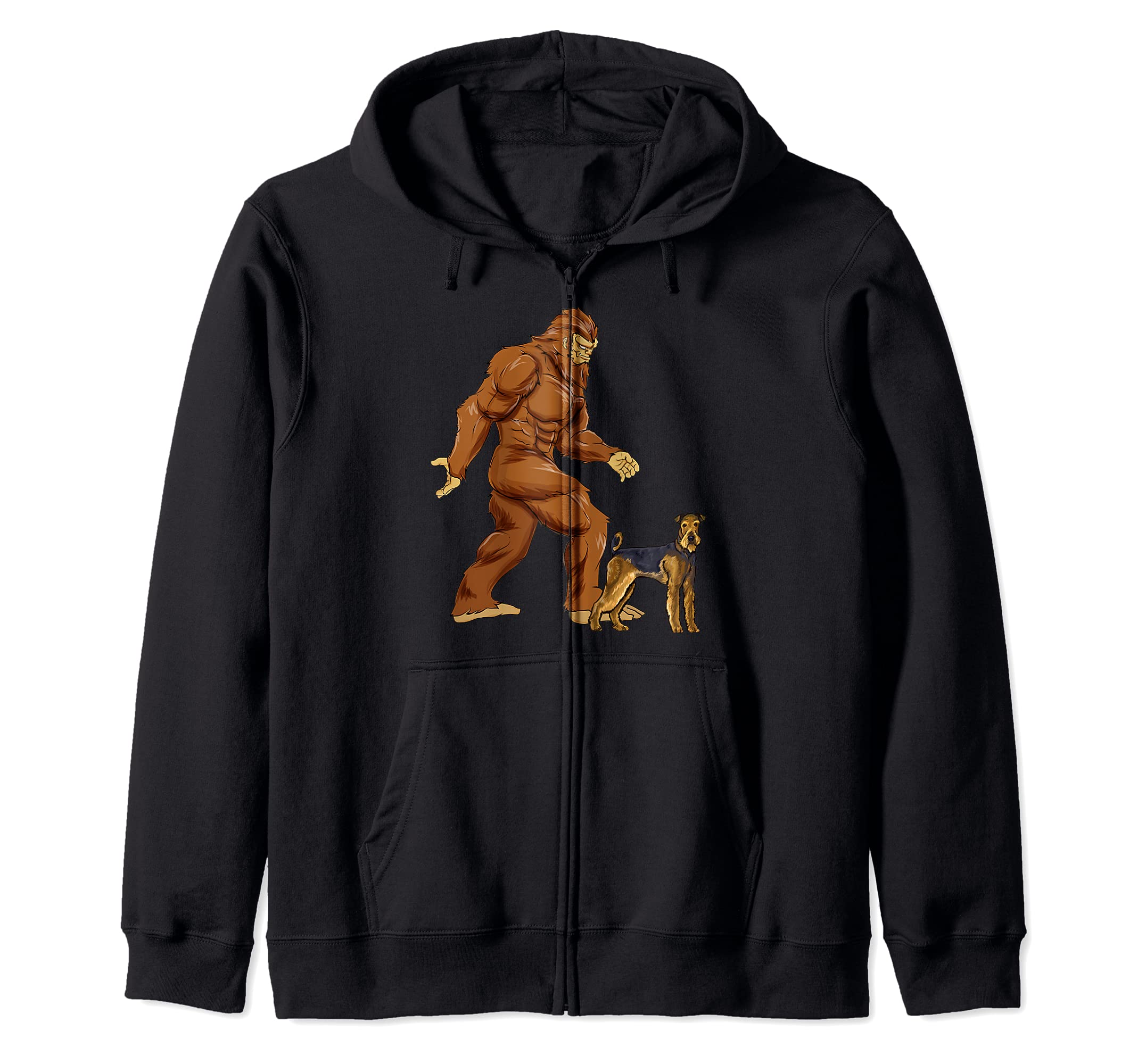 Funny Bigfoot Walking Airedale Terrier Sasquatch Dog Zip Hoodie