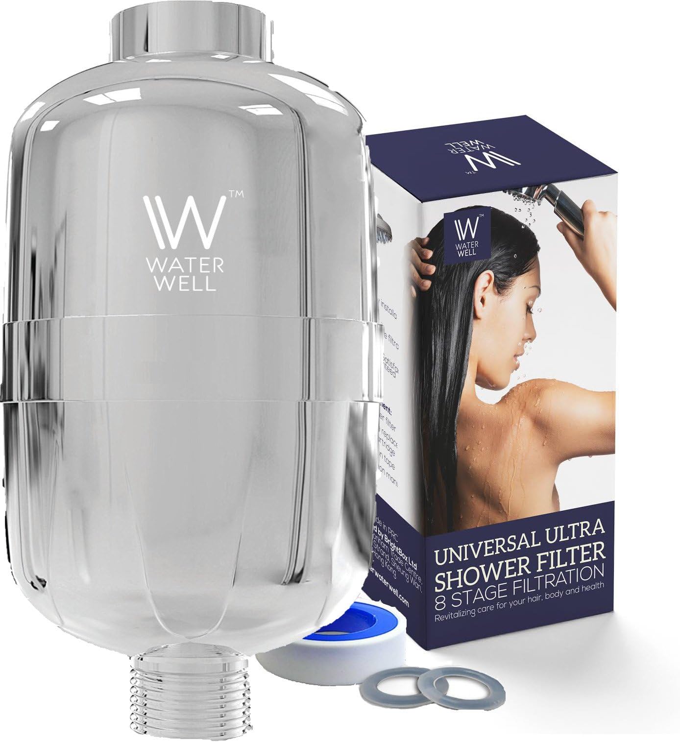 WaterWell 95% Removal Rate of Chlorine, Universal 8 Stage Shower Filter- High-Pressure Output, Handheld or Combo Head to Reduce Chlorine & Water Impurities