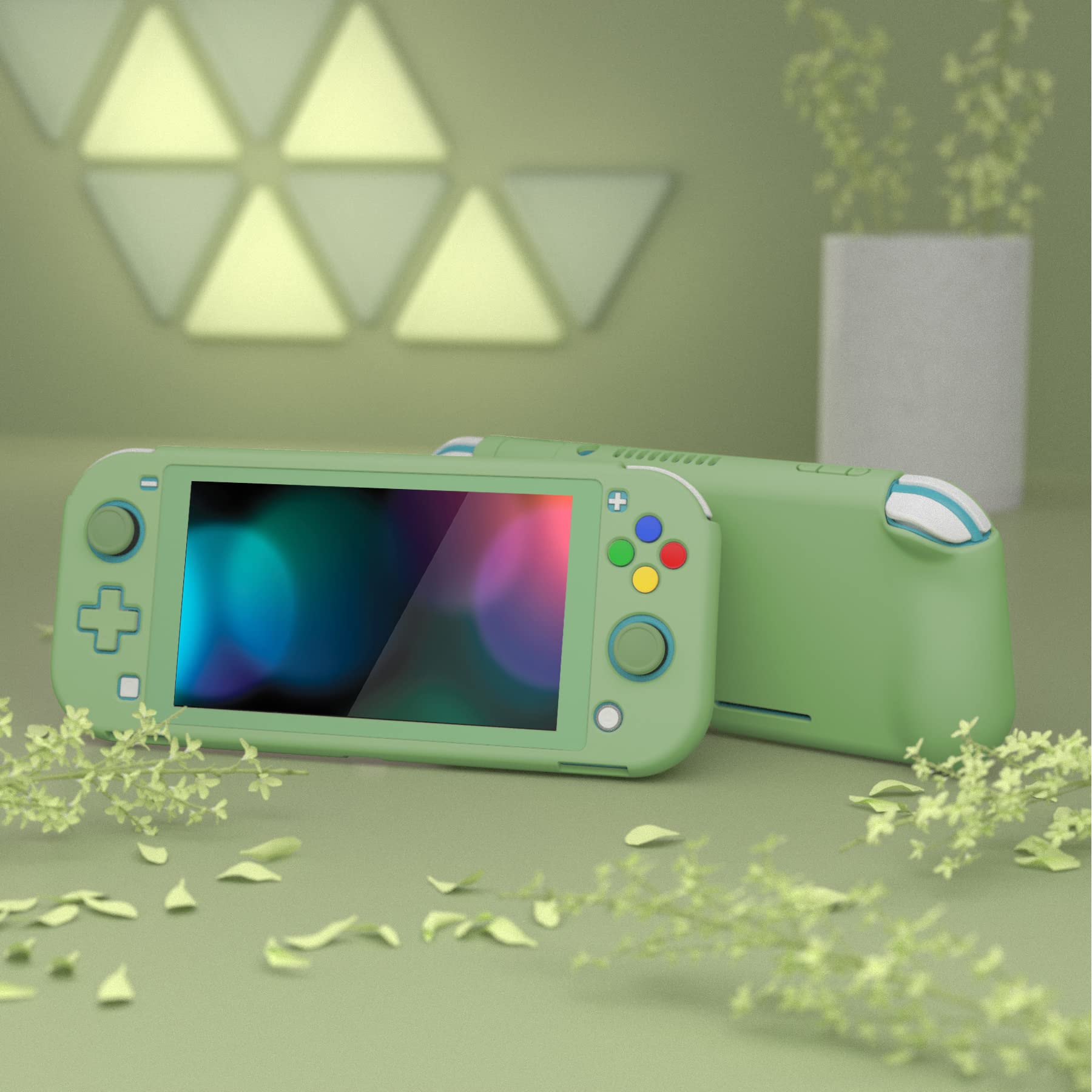 PlayVital ZealProtect Protective Case for Nintendo Switch Lite, Ergomomic Grip Hard Cover - Durable Comfort Shock-Absorbent Anti-Scratch with Screen Protector & Thumb Grip Button Caps, Matcha Green