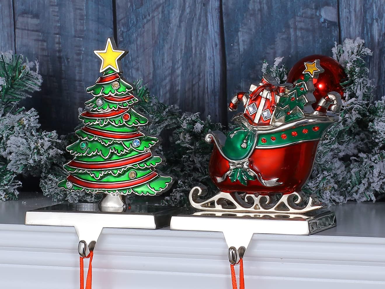 Ornament Hooks - Christmas Stocking Holders for Mantel Set of 2, Stocking Hangers for Fireplace Mantelpiece Holders Stocking Hangers for Garland, Metal Stocking Hooks for Xmas Decoration (stocking holders set)