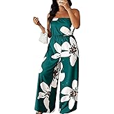 OYOANGLE Women's Plus Size Jumpsuit Floral Print Strapless Romper Summer Off Shoulder Vacation Outfit