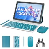 Android 15 Tablet 10 inch, 2 in1 Tablets with Keyboard Case Mouse Stylus, 12GB RAM 64GB ROM 1TB Expand, Quad-Core Processor Tablet PC, 5G WiFi6, BT5.0, 6000mAh, 1280*800 IPS Screen, Widevine L1, Navy