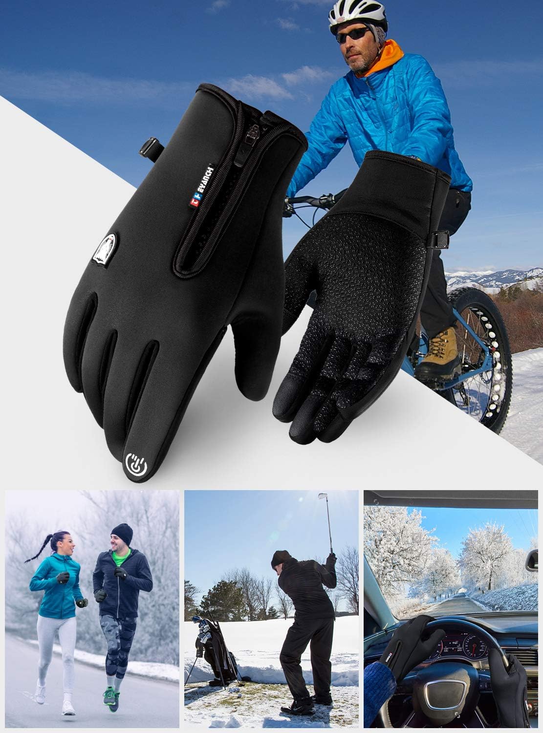 HONYAR Winter Gloves Men Women - High-Density Carbon Fiber Windproof Waterproof Glove, Touch Screen Fingers, Anti-Slip Grip, Lightweight Snug-Fit, Warm Lining for Training Driving Cycling Running Work : Clothing