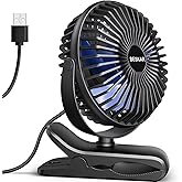 BESKAR USB Clip on Fan, Portable Small Fan with Cord Powered, 3 Speeds Strong Airflow, with Sturdy Clamp, Quiet Personal Desk
