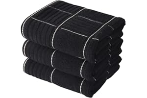 Anyi 100% Cotton Black Kitchen Towels, Absorbent Dish Towels with Hanging Loop, Soft Kitchen Hand Towels for Washing, Drying 