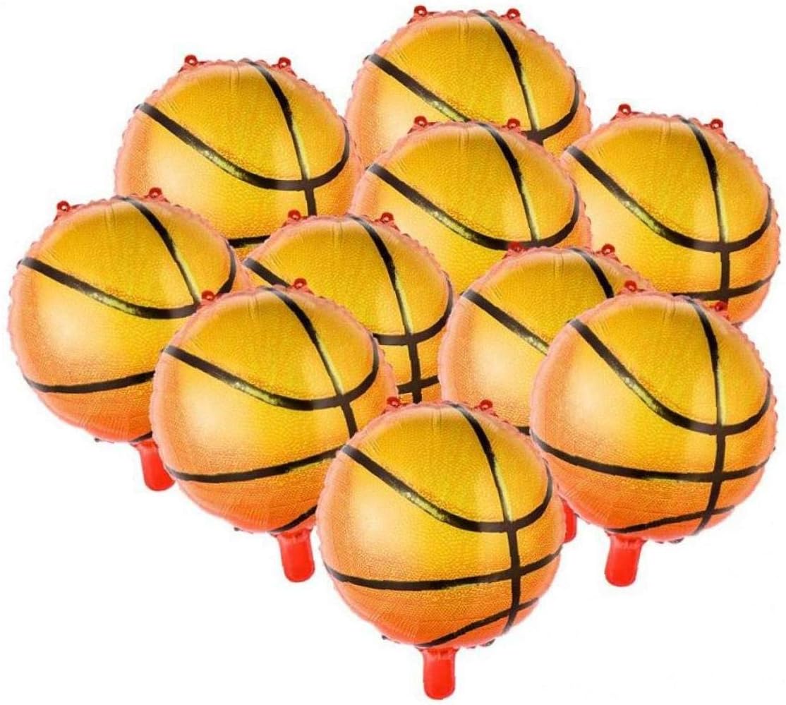 Amoyer 10pcs 18 Inches Basketball Balloons Decorative Aluminum Foil Sports Themed Celebration Mylar Balloons for Party Birthday