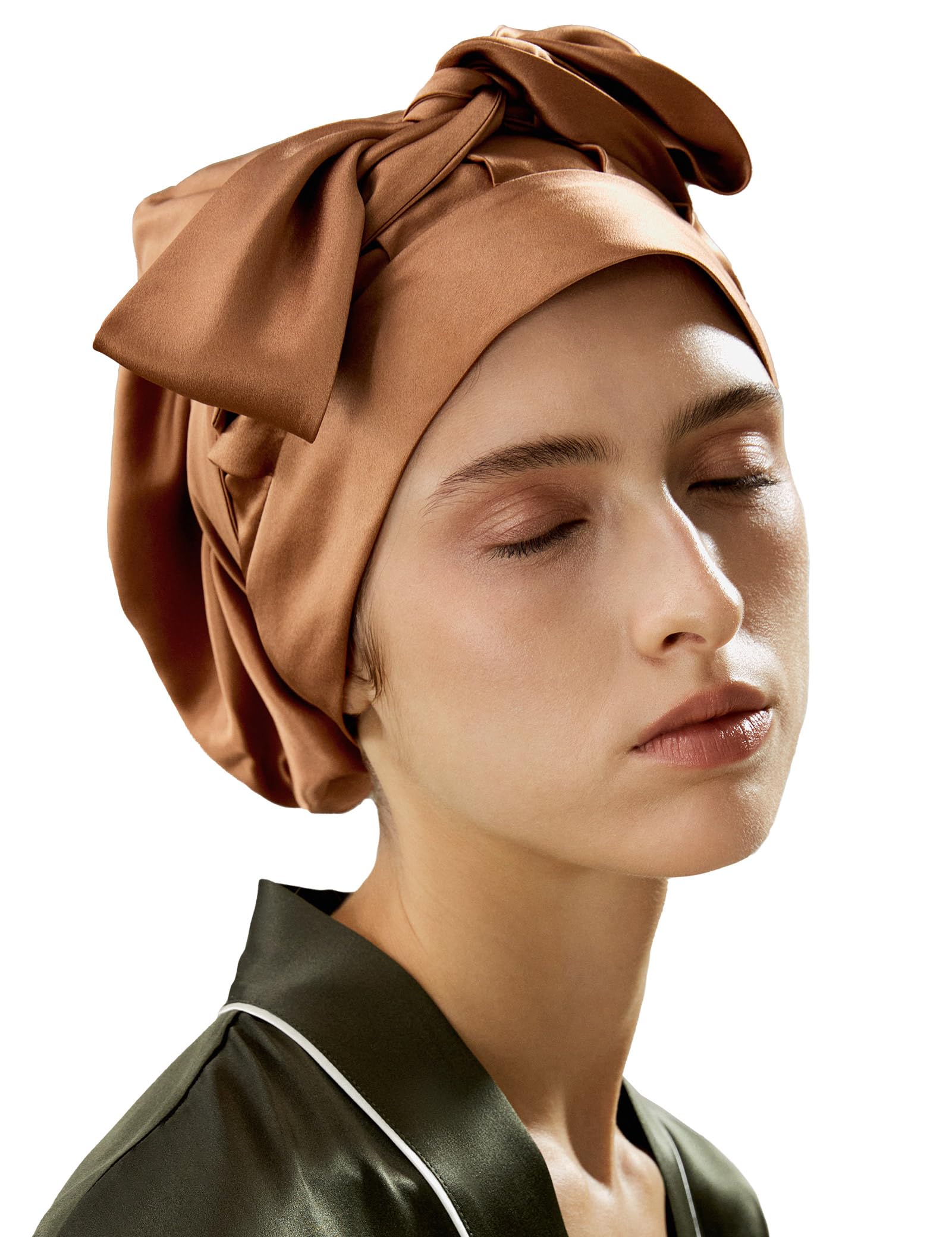 LilySilk LilySilk 100% 22MM Pure Mulberry Silk Sleep Cap Womens Natural Silk Bonnet for Sleeping and Hair Care Night Hair Wrap with Long Elastic Band for Stay On,Toffee