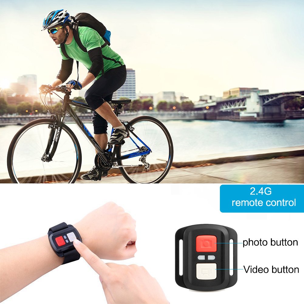 GeeKam Action Camera 4K WiFi Ultra HD Underwater 30M Waterproof 170° Wide Angle Lens Sports Camcorder with Remote Control 2 Rechargeable Batteries and Mounting Accessories Kit