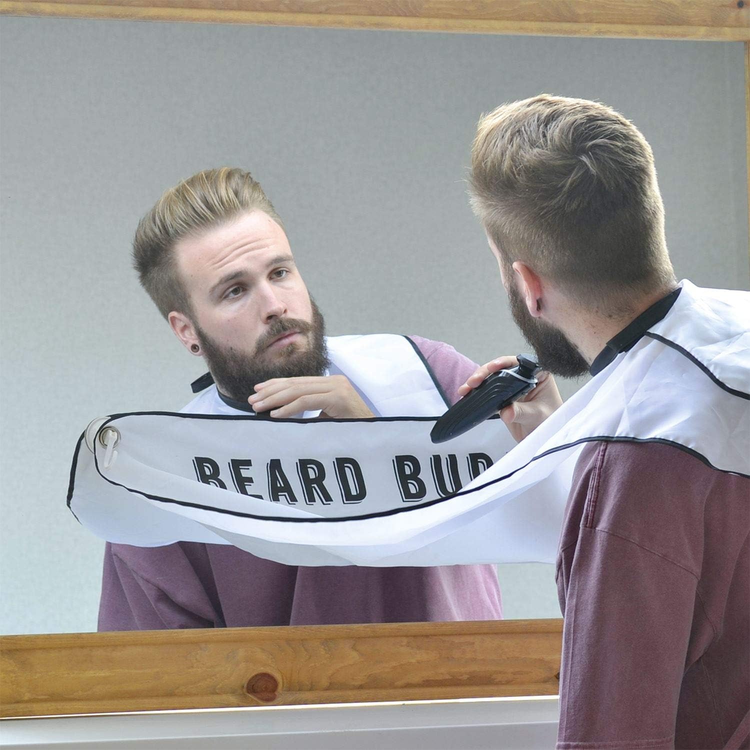 Fizz Creations Beard Buddy Shaving Bib, Attaches to Mirror with Suction Cups for Mess Free Styling Trimming White - Image 5