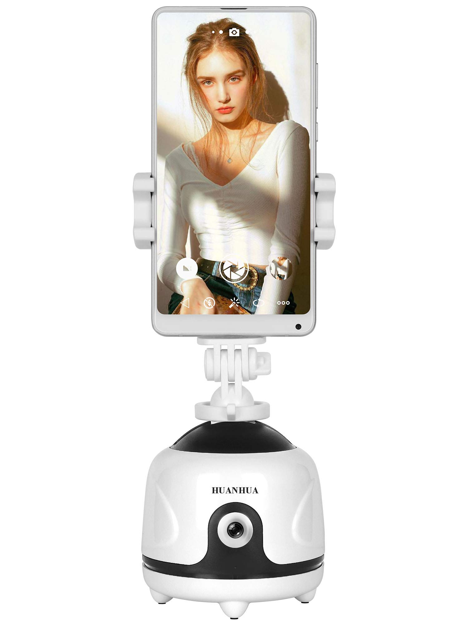 HUANHUA Smart Auto Tracking Holder【NO APP Required】 360°Auto Face Shooting Tracking Cellphone Camera Mount Stand AI Tracking Tripod Selfie Stick for iPhone Android Live Broadcast/Video/Tik Tok(White)