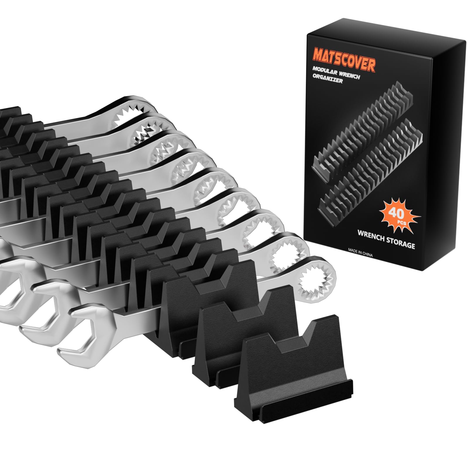 Photo 1 of 40PCS Modular Wrench Organizer Wrench Holder - Wrench Tool Organizers for Tool Drawer Storage, Wrench Storage Set with Metric & SAE Label, Wrench Rack Tool Gift for Professional Mechanics Men, Black