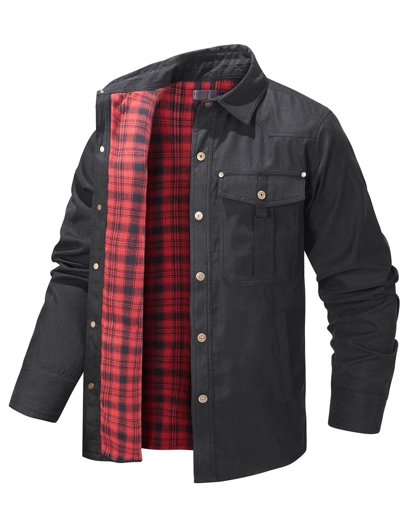 Flygo Mens Flannel Lined Shirt Jacket Lightweight Snap Button Western Jacket Rugged Outdoor Cowboy Shirts Jackets