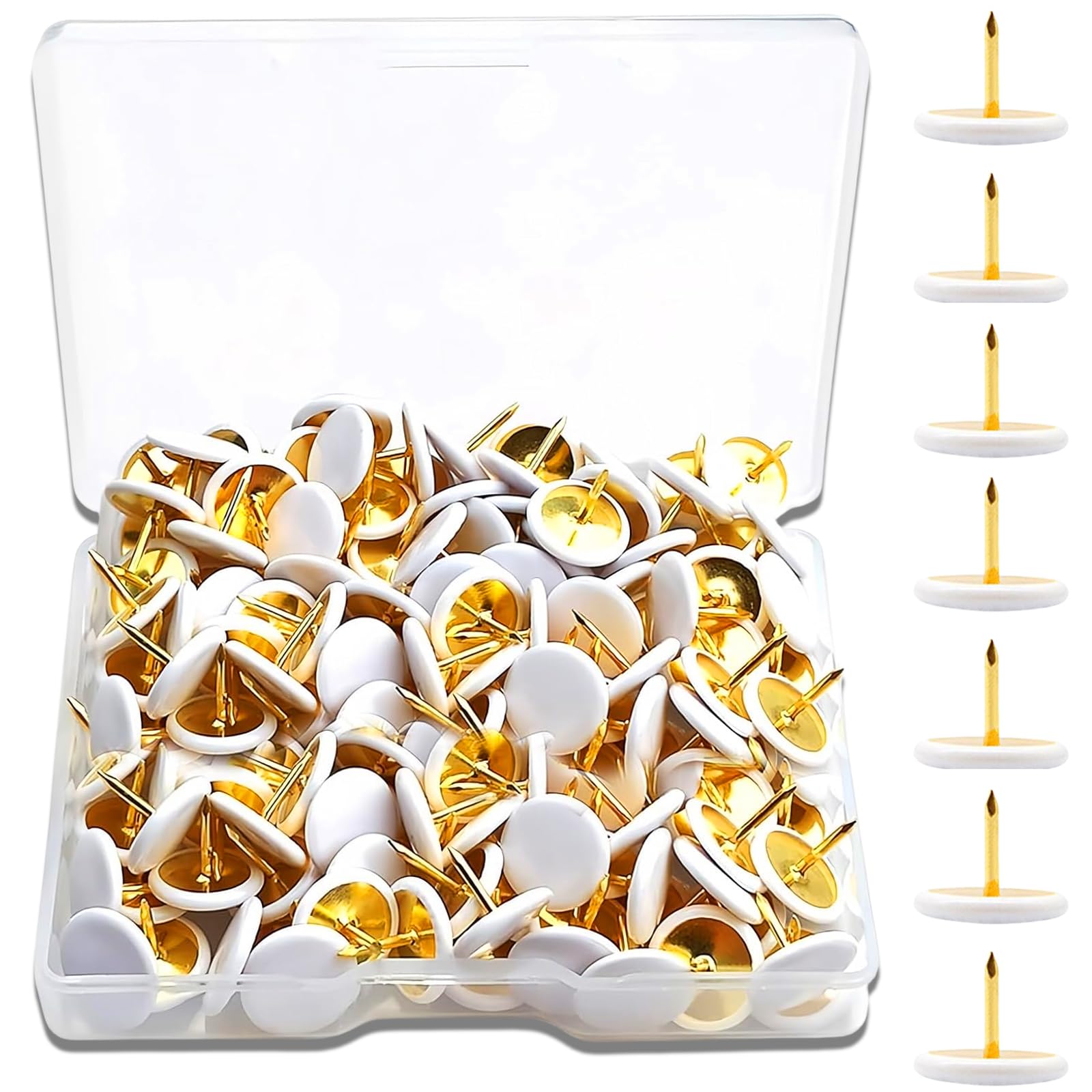 200 PCS 10X10mm White Drawing Pins Set, Push Pins Cork Board Pins with Storage Box Suitable for Soft Wooden Boards, Maps, and Walls Bulletin Board Thumb Tacks ﻿