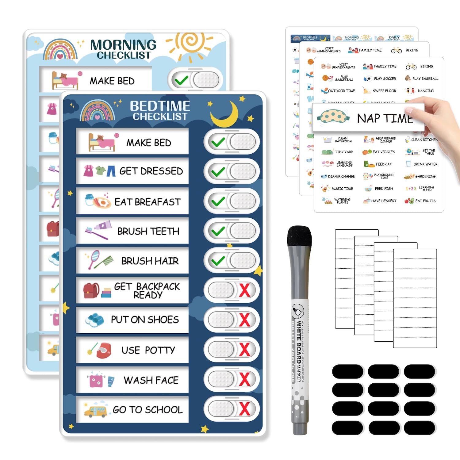 Photo 1 of 2 in 1 Bedtime/Morning Routine Chart for Kids Toddlers, Magnetic Chore Chart for Kids, Cute Visual Schedule for Kids Schedule Board for Home, Kids Checklist to Do List ADHD Tools for Kids