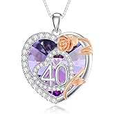 Heart Birthday Necklace for 16 18 30 40 50 60 Year Old Women 925 Sterling Silver 16th 18th 30th 40th 50th 60th Birthday Pendant Crystal Necklace Rose Jewelry Gifts for Mom Grandma Wife Daughter