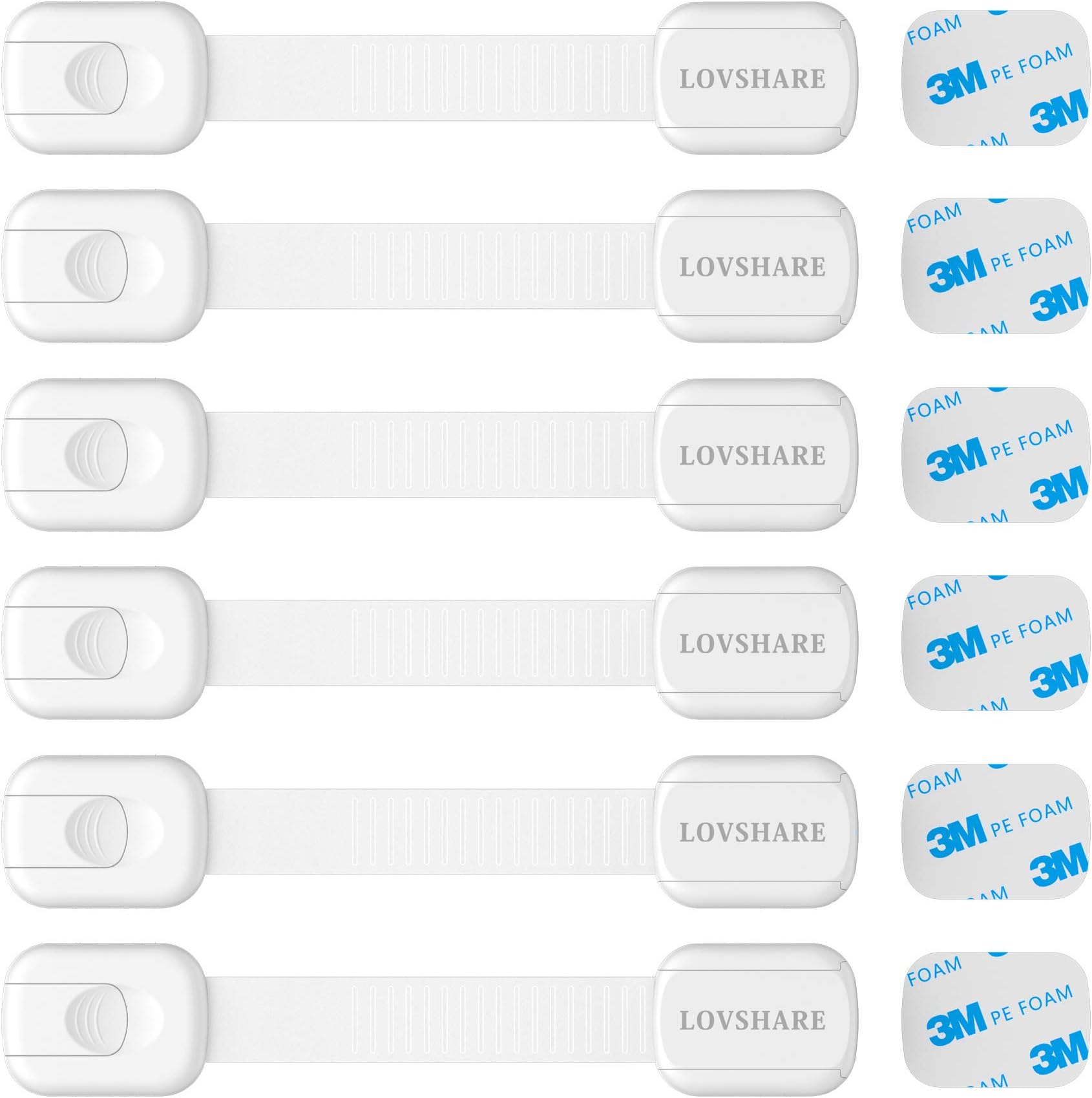 Child Safety Locks - LOVSHARE 6 Pack Baby Proofing Cabinet Lock,Adjustable Strap Latches to Cabinets,Drawers,Fridge and More,Non-Toxic,No Drilling Baby Proofing Cabinet Lock with 6 Extra 3M Adhesive