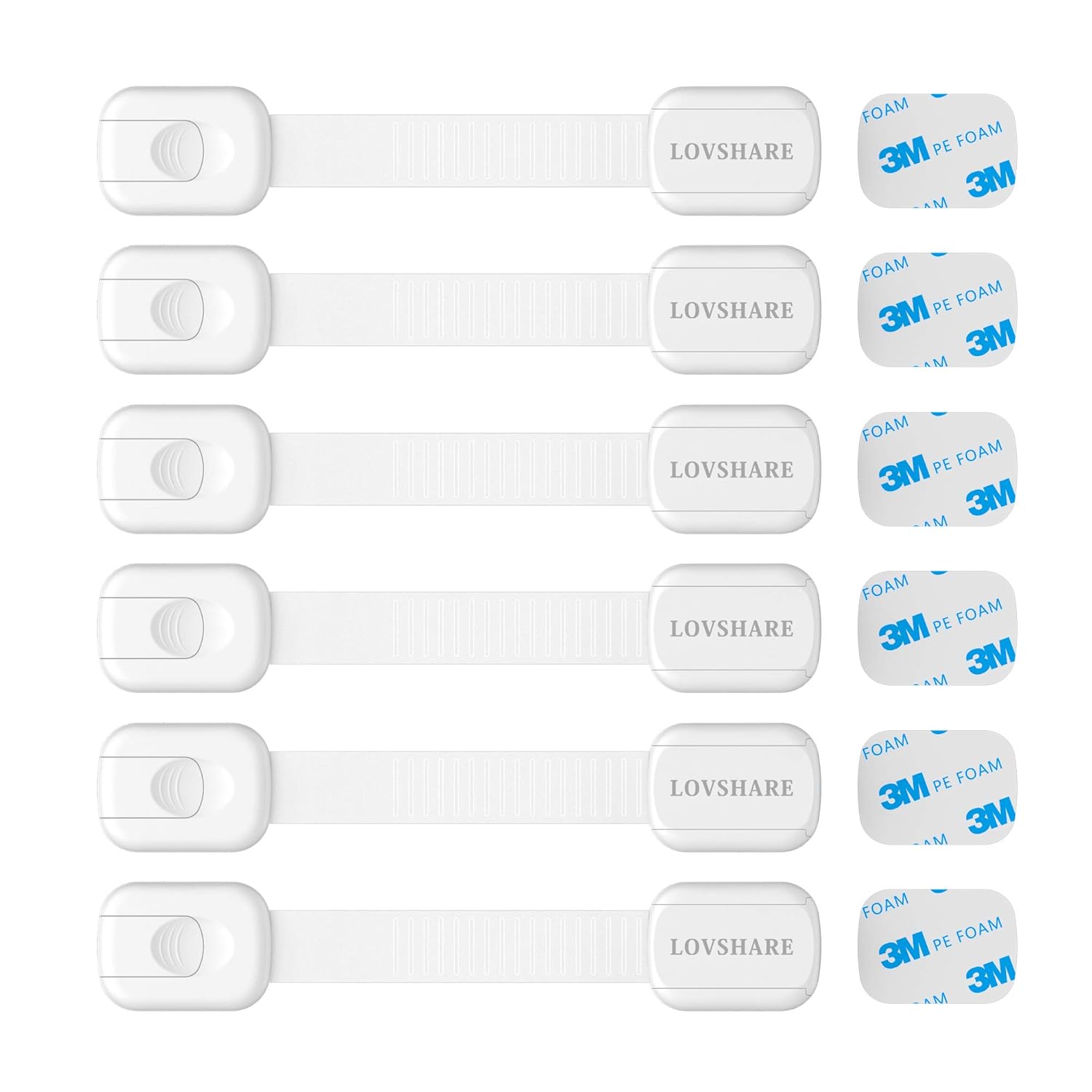 Child Safety Locks - LOVSHARE 6 Pack Baby Proofing Cabinet Lock,Adjustable Strap Latches to Cabinets,Drawers,Fridge and More,Non-Toxic,No Drilling Baby Proofing Cabinet Lock with 6 Extra 3M Adhesive