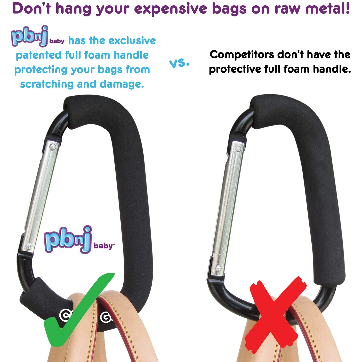 PBnJ baby Clip n Go - 2 Pack X-Large Stroller Organizer Hook Clip for Purse Shopping & Diaper Bags: Baby
