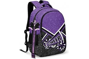 HJKLONE Cheer Backpack with Ribbon Keychain, Glitter Cheerleading Backpack for Women, Cheerleader Gifts (Purple)