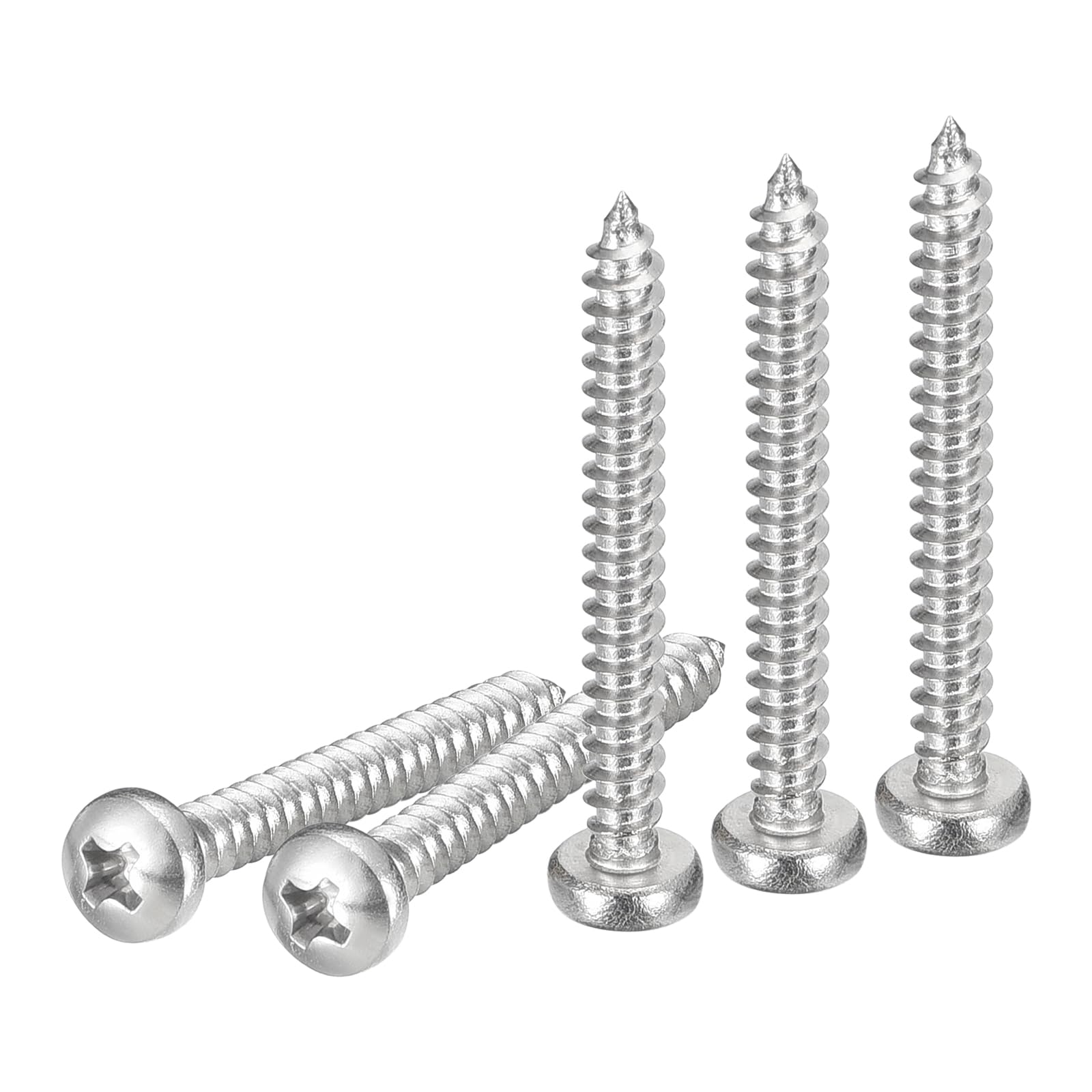 DTGN #4x1" Phillips Pan Head Self-tapping Screw - 100Pack - Bright Finish 304 Stainless Steel Sheet Metal Screws Wood Screws