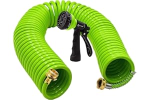 AUTOMAN Recoil Garden Water Hose 50 ft, EVA Curly Water Hose with Brass Connectors, Garden Hose Coil,Includes 7-Pattern Function Sprayer,Retractable,Corrosion Resistant Garden Coil Hose.Green