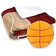Posh Home Sports Field Game Microplush Reversible Sherpa Interactive Throw & Pillow Gift Set (Basketball)
