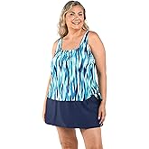 Maxine of Hollywood Womens Scoop Neck Faux Tankini Swim Dress One Piece