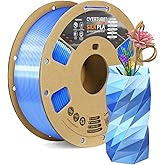 OVERTURE Silk PLA Dual Color Filament 1.75mm, Bi-Color Shiny PLA Finish, Smooth & Glossy, 1kg Spool (2.2lbs), Ideal for Cosplay Jewelry & Home Decor (Silk Blue-Silver)