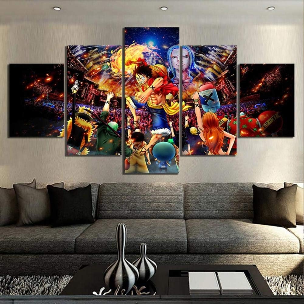 Prints on Canvas One Piece Anime Painting 5 Pieces Wall Art Modern Picture Home Decoration Poster Living Room No Frame (Size 2)