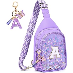 Birthday Gifts for Girls Initial Sling Bag Crossbody Bag Sequin Stars Waist Pack Personalized Gifts for 4 5 6 7 8 9 10 11 12