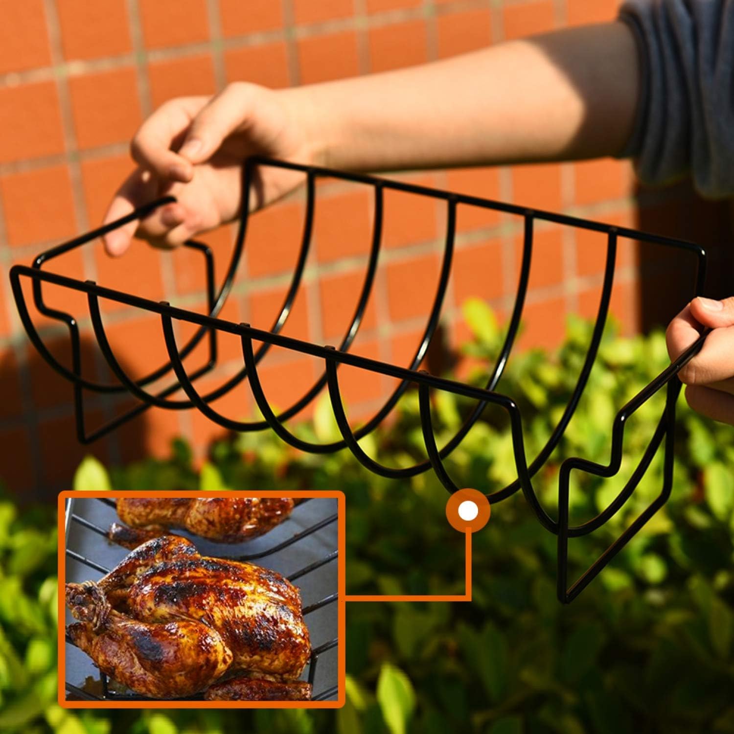 Gonioa Rib Rack for Grilling, Non-Stick Metal BBQ Tools Steak Holders with 2 Handle Rack Grill Stand Roasting BBQ Rib Rack Kitchen Outdoor Barbecue Accessories : Garden & Outdoor