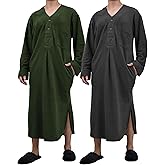 Andrew Scott Men's Plush Polar Fleece Long Nightshirt | Warm & Soft Henley Collar Sleep Lounge Shirt | Multi Packs